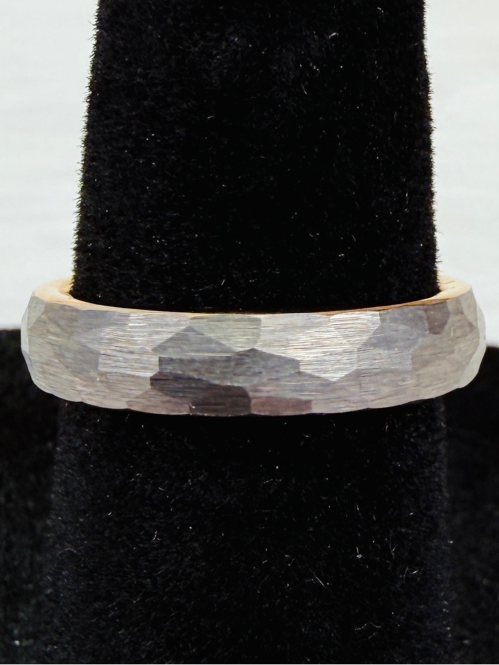 Beautiful Tungsten gray, goldtone inside size 5, band ring